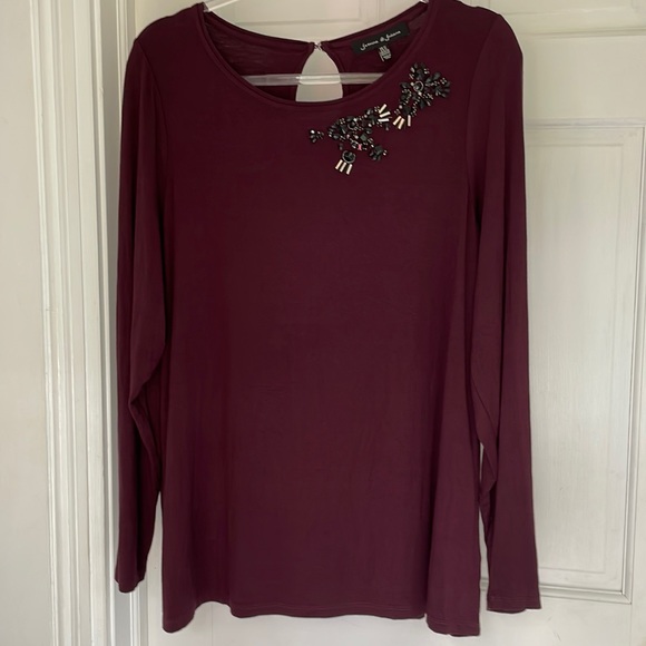 1X, eggplant long sleeve embellished - Picture 1 of 6